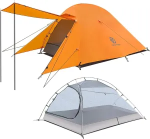2 Person Camping Tent with 3 Aluminum Alloy Poles, 4 or 3 Season Waterproof Tent, Double Layer,Easy Setup, 2 Doors for Outdoor Hiking,Mountaineering,Survival,Travel