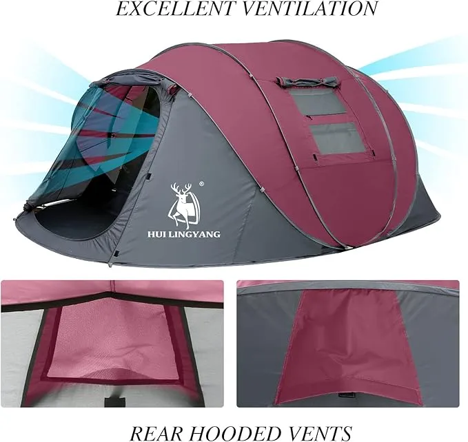 6 Person Easy Pop Up Tent,12.5’ x 8.5‘ x53.5,Automatic Setup,Waterproof, Double Layer,Instant Family Tents for Camping,Hiking & Traveling