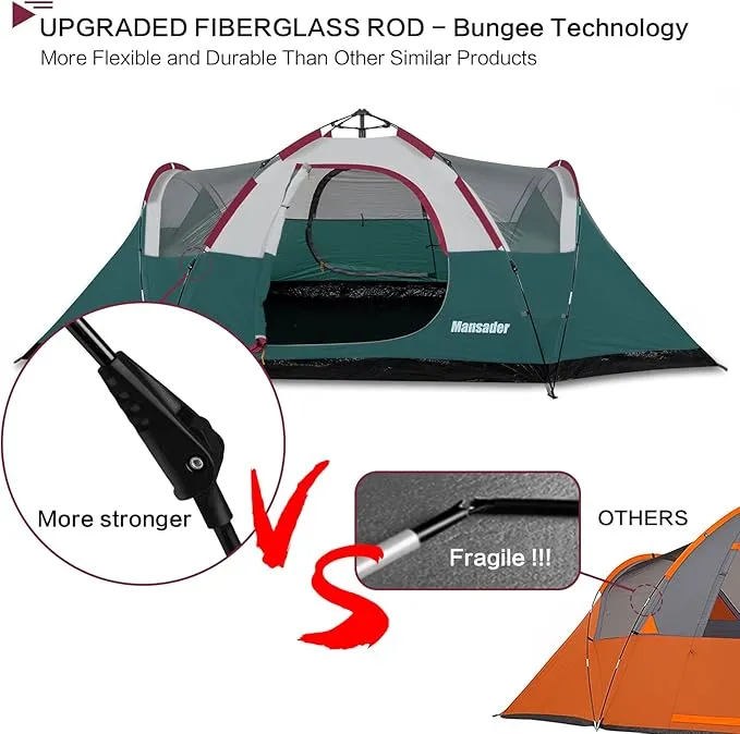 6 Person Family Camping Tent,Waterproof Windproof with Top Rainfly,Easy Set Up,Pop Up Tent for Outdoor Camping Hiking Travel