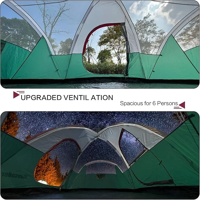 6 Person Family Camping Tent,Waterproof Windproof with Top Rainfly,Easy Set Up,Pop Up Tent for Outdoor Camping Hiking Travel