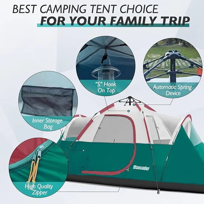 6 Person Family Camping Tent,Waterproof Windproof with Top Rainfly,Easy Set Up,Pop Up Tent for Outdoor Camping Hiking Travel