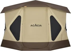 ACACIA Space Camping Tent XL, 4-6 Person Large Family Tent with 6'10'' Height, 2 Doors, 8 Windows, Waterproof Pop Up Easy Setup Hub Tent with Rainfly, Footprint for Car Camping, Glamping, Cocoa
