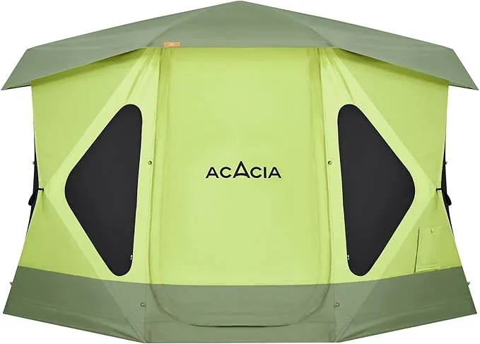 ACACIA Space Camping Tent XL, 4-6 Person Large Family Tent with 6'10'' Height, 2 Doors, 8 Windows, Waterproof Pop Up Easy Setup Hub Tent with Rainfly, Footprint for Car Camping, Glamping, Pistachio