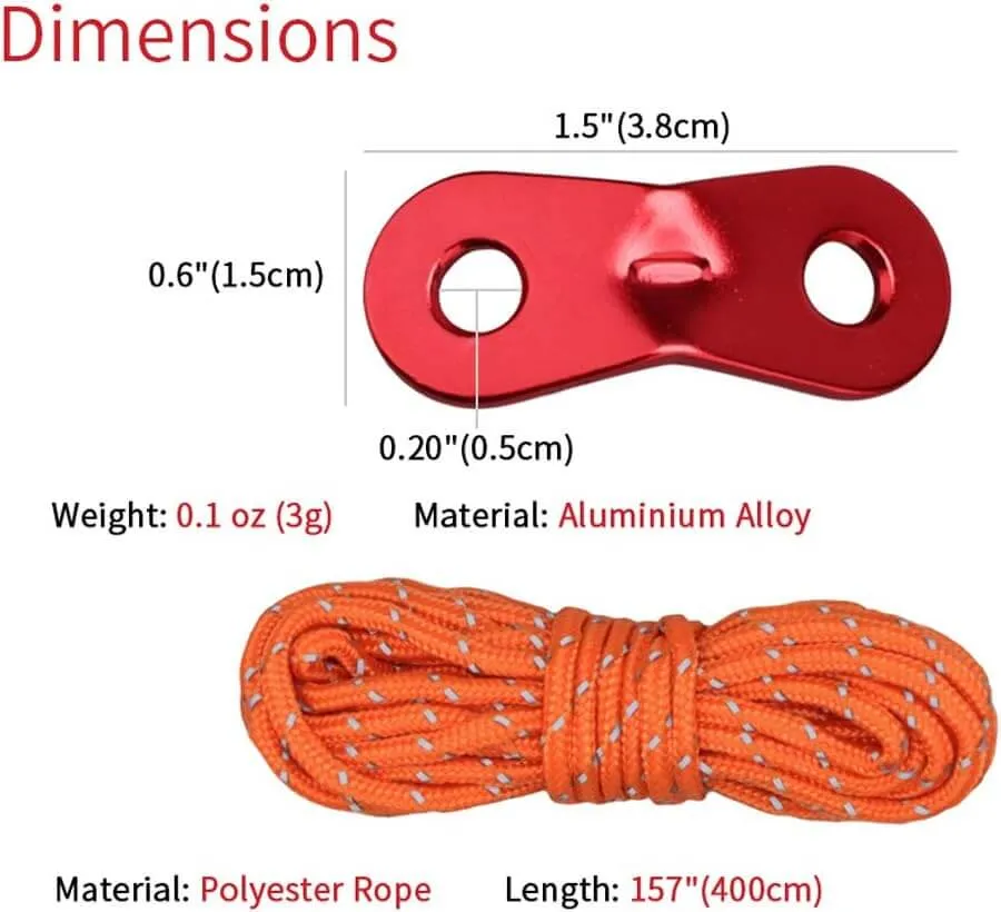 Camping Rope with Aluminum Guylines (Orange - 8 Pack)