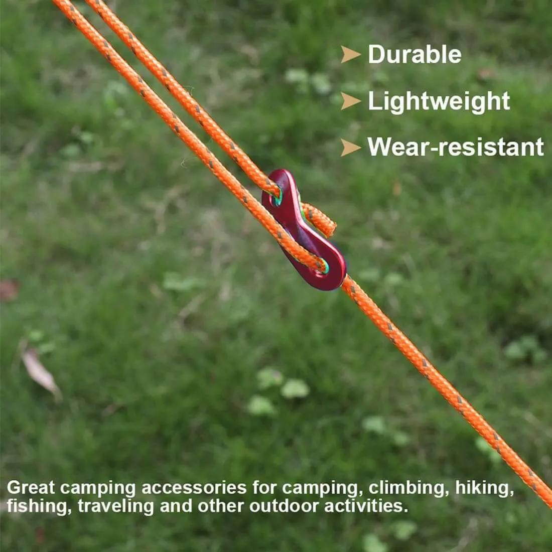 Camping Rope with Aluminum Guylines (Orange - 8 Pack)