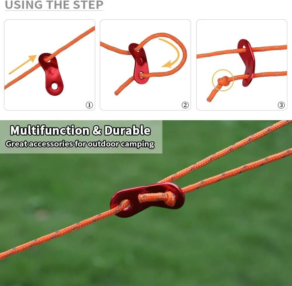 Camping Rope with Aluminum Guylines (Orange - 8 Pack)