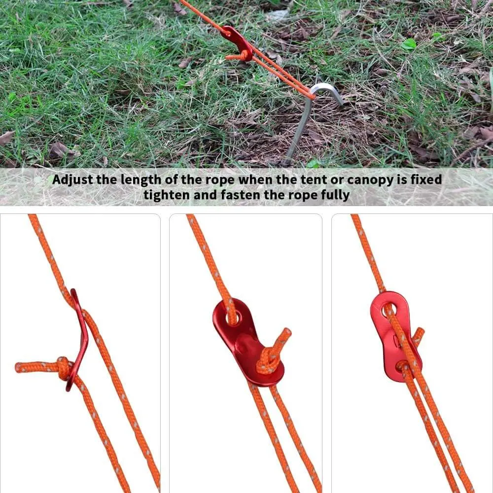 Camping Rope with Aluminum Guylines (Orange - 8 Pack)