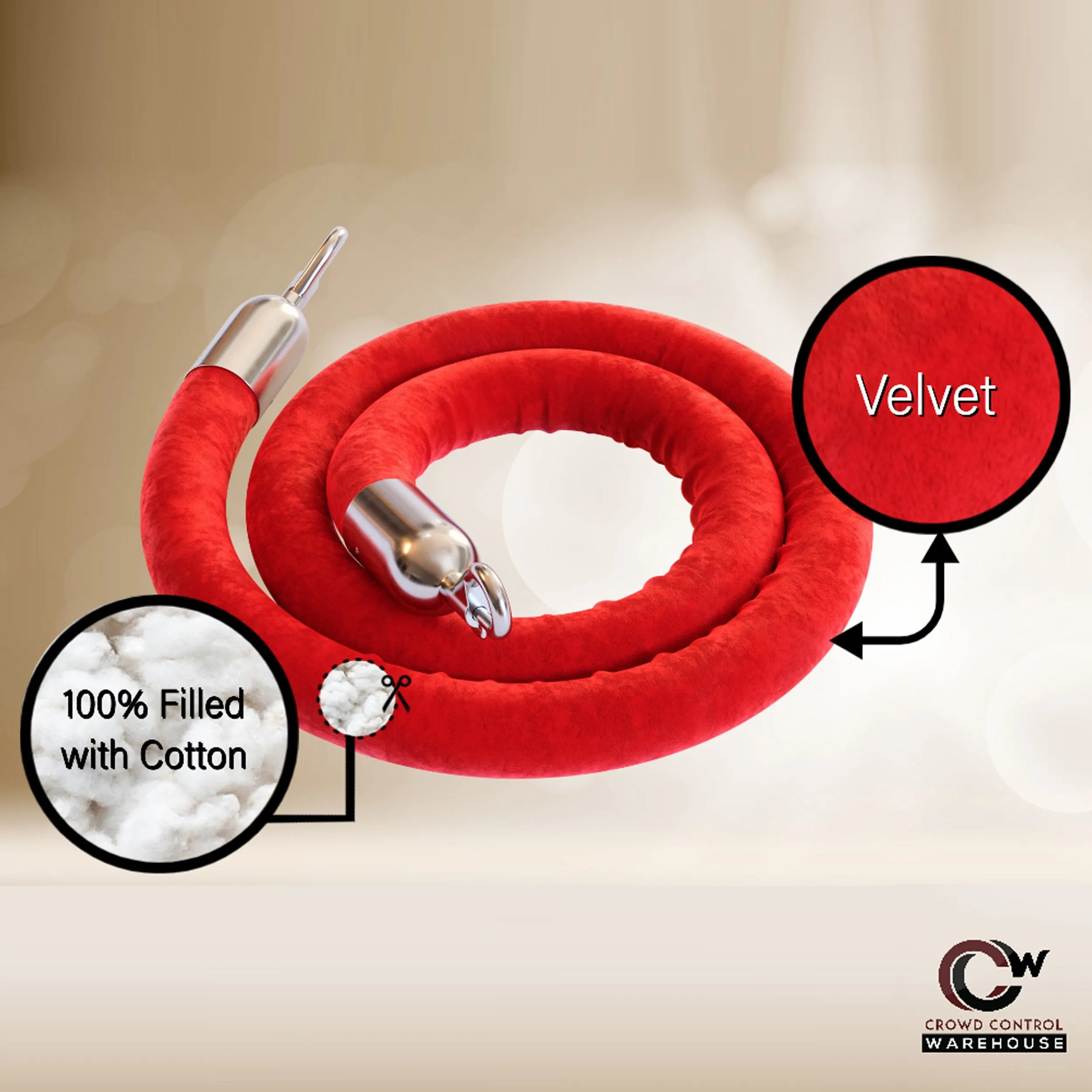 Heavy Duty Velvet Stanchion Ropes, Standard Colors - Montour Line