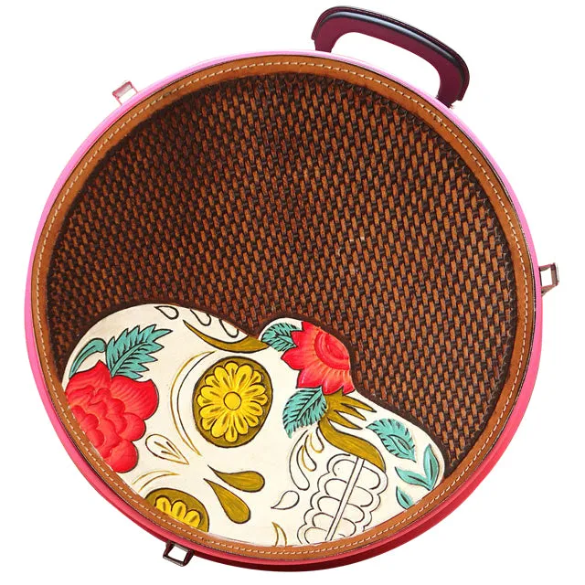 Hilason Medium 4 Rope Capacity Rope can w/ Hand Made Leather Trim Pink