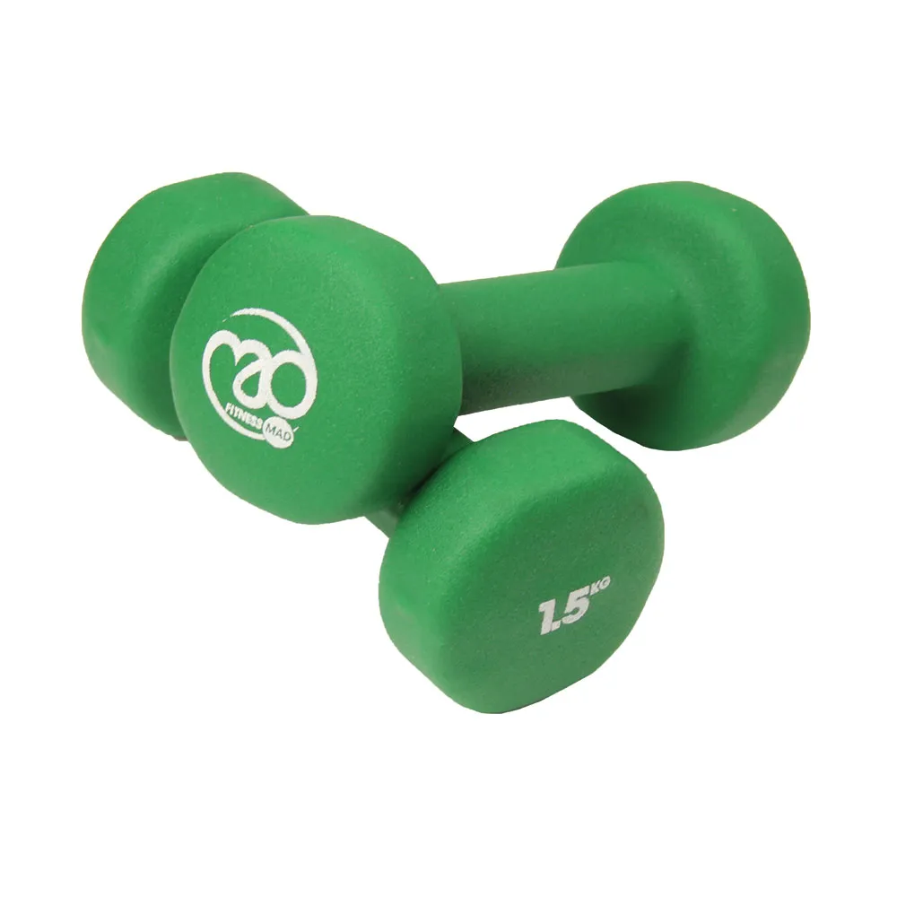 Neoprene Coated Dumbells, Flat Bottoms, Pair, 0.5kg to 5kg