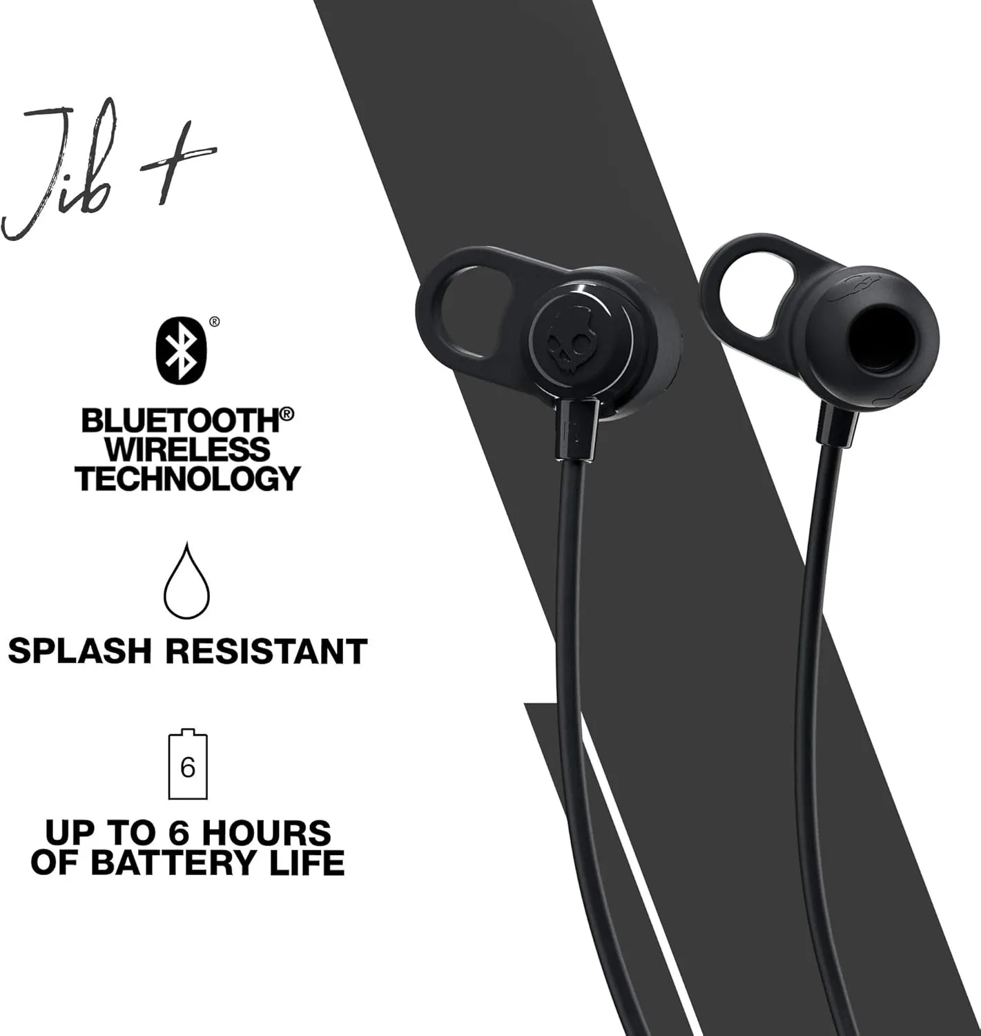 Skullcandy Jib  Wireless Earbuds, Bluetooth Headphones, Up to 6 Hours Battery, Noise Isolating Fit, Sweat Resistant, Microphone for iPhone Android, Ear Gel Sizes Included for Custom Fit - Black