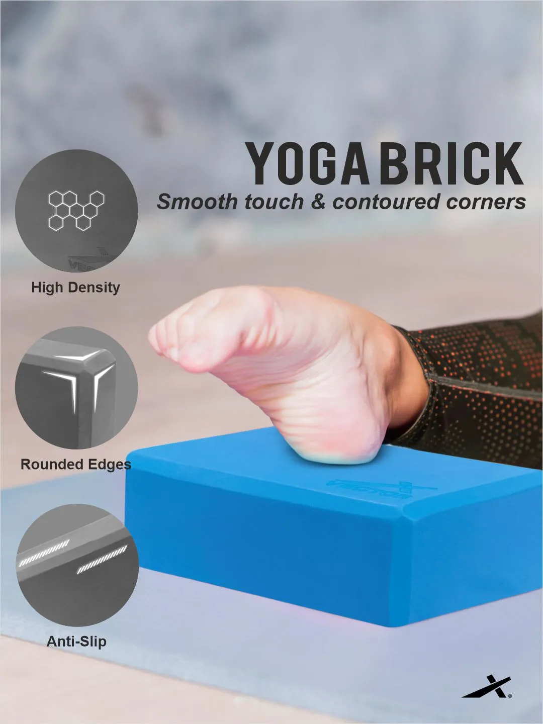VECTOR X Yoga Block/Yoga Brick of High Density Premium EVA Foam Eco Non Toxic Pack of 2 Yoga Blocks (Blue Pack of 2)