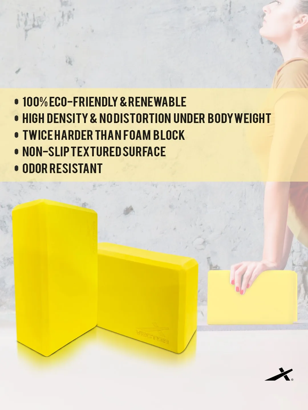 VECTOR X Yoga Block/Yoga Brick of High Density Premium EVA Foam Eco Non Toxic Pack of 2 Yoga Blocks (Yellow Pack of 2)