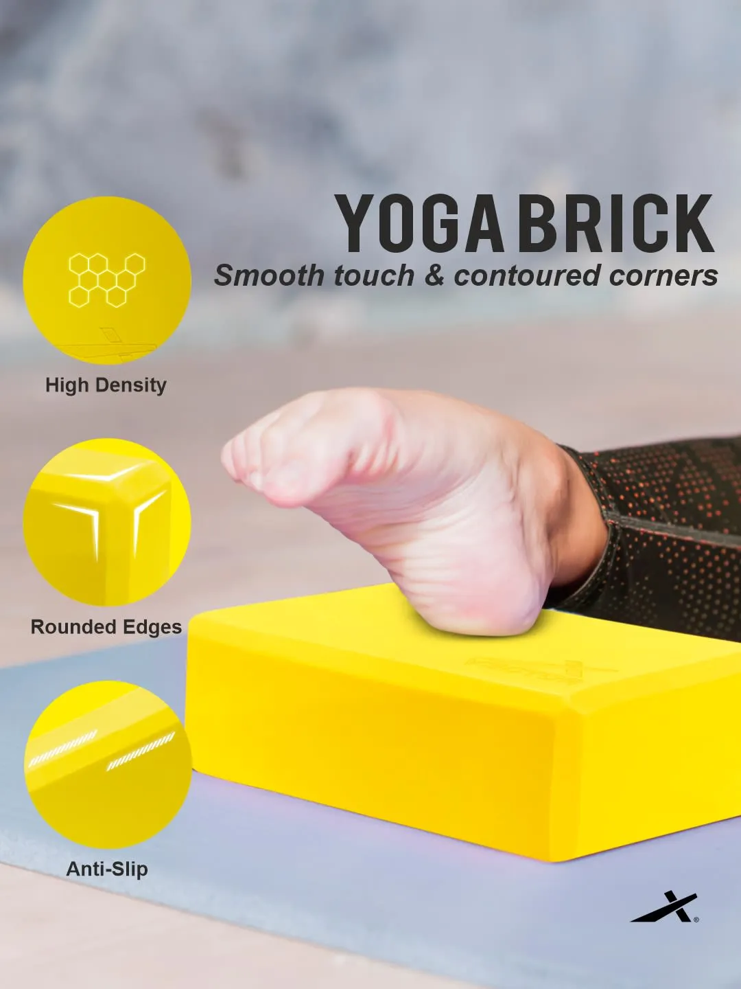 VECTOR X Yoga Block/Yoga Brick of High Density Premium EVA Foam Eco Non Toxic Pack of 2 Yoga Blocks (Yellow Pack of 2)