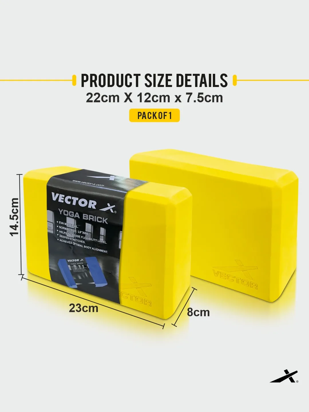 VECTOR X Yoga Block/Yoga Brick of High Density Premium EVA Foam Eco Non Toxic Pack of 2 Yoga Blocks (Yellow Pack of 2)