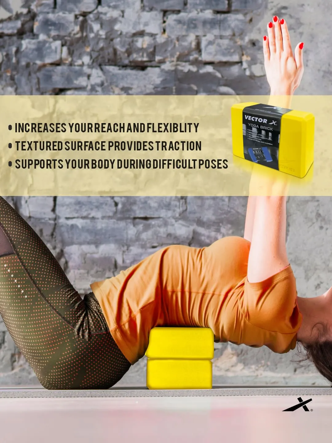 VECTOR X Yoga Block/Yoga Brick of High Density Premium EVA Foam Eco Non Toxic Pack of 2 Yoga Blocks (Yellow Pack of 2)